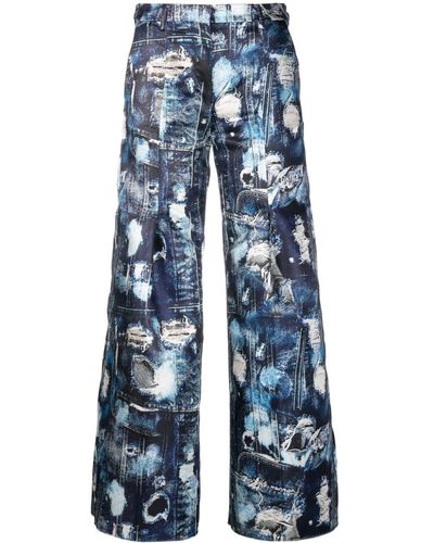 John Richmond Manik Abstract-pattern Print Cropped Trousers - Blue