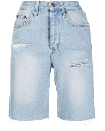 Ksubi Longline Distressed Denim Shorts - Blue