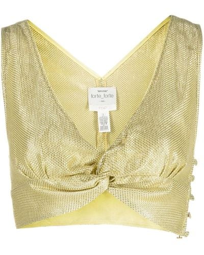 Forte Forte Knotted Shimmer Crop Top - Yellow