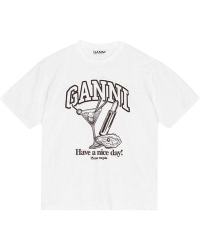Ganni T-Shirt mit Cocktail-Print - Weiß