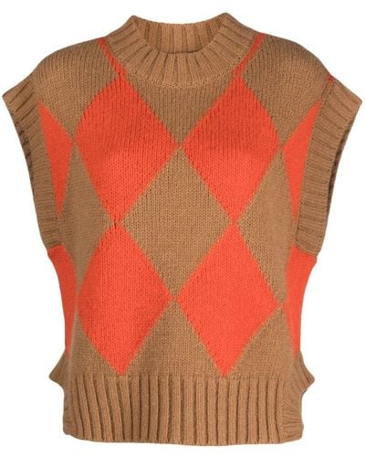 La DoubleJ Argyle-print Knitted Vest - Orange