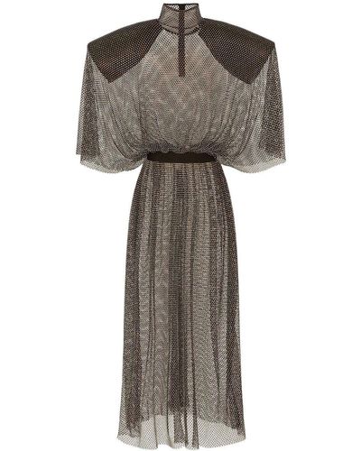 Dolce & Gabbana Rhinestone-embellished Mesh Maxi Dress - Gray