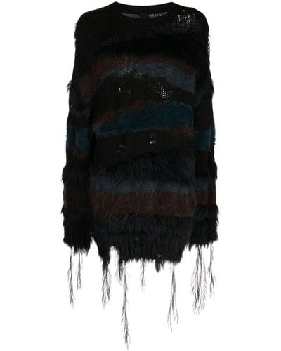 Juun.J Faux-fur Detailing Open-knit Sweater - Black
