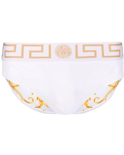 Versace Swim Trunks With Greca Motif In Technical Fabric - White