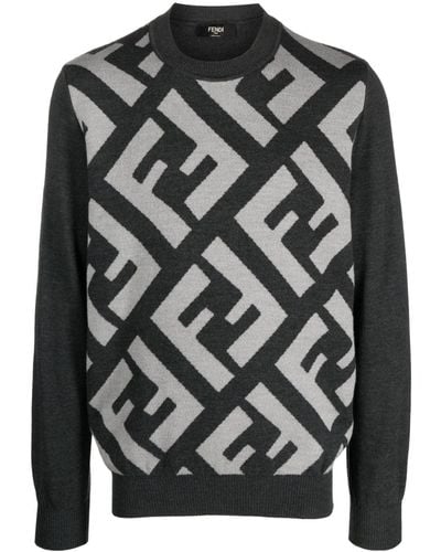 Fendi Ff-jacquard Wool Sweater - Gray