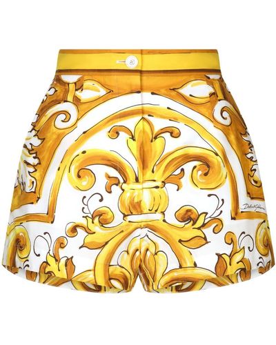 Dolce & Gabbana Majolica-print Cotton Shorts - Metallic