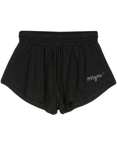MSGM Logo-embroidered Cotton Shorts - Black