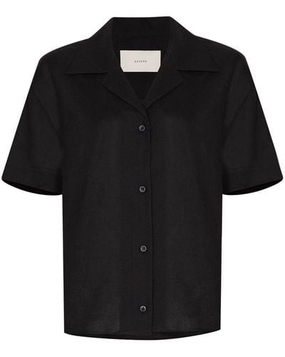 Asceno Organic Linen Button-up Shirt - Black