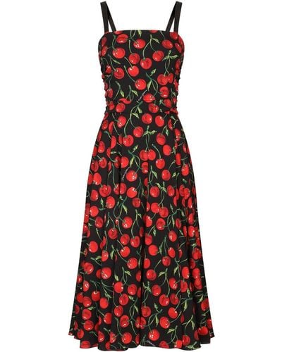 Dolce & Gabbana Graphic-print Square-neck Dress - Red