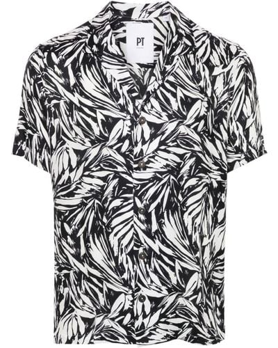 PT Torino Leaf-print Twill Shirt - Black