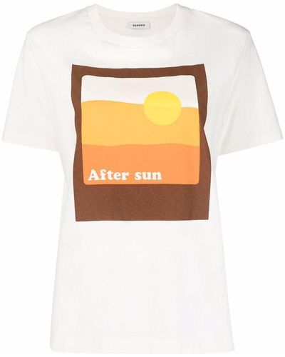 Sandro T-shirt Met Abstracte Print - Wit