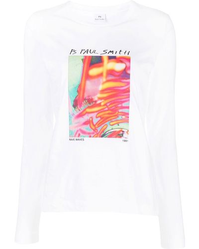 PS by Paul Smith Graphic-print Long-sleeved T-shirt - White