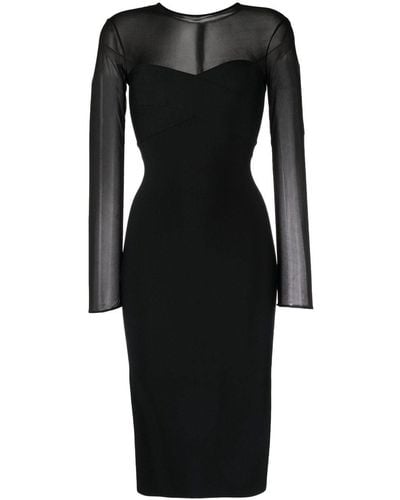 Hervé L. Leroux Sheer-panelled Midi Dress - Black