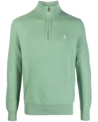 Polo Ralph Lauren Jersey con logo bordado y media cremallera - Verde