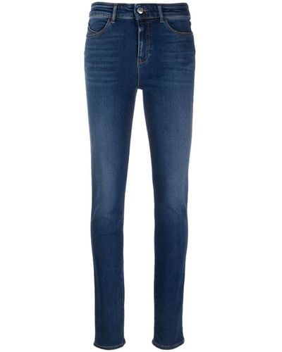 Emporio Armani Embroidered-logo Skinny-cut Mid-rise Jeans - Blue