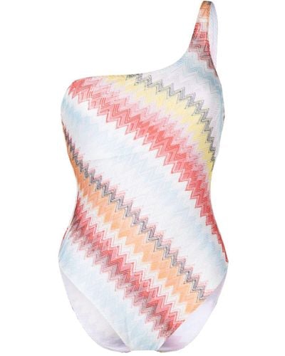 Missoni Zigzag-patterned One-shoulder Swimsuit - Pink