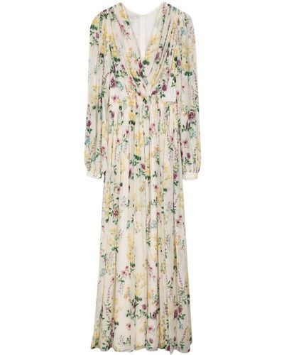 Costarellos Alya Floral-print Georgette Gown - Natural