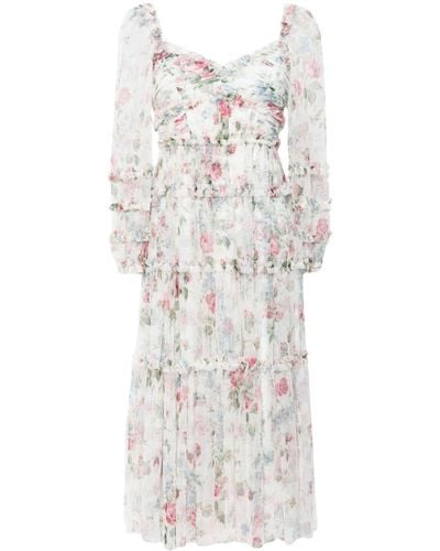 Needle & Thread Midi-jurk Met Bloemenprint - Wit