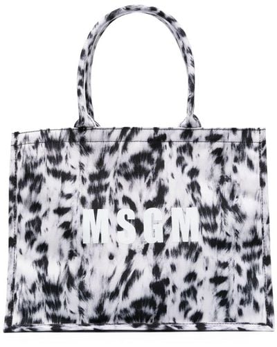 MSGM Bolso shopper con animal print - Blanco