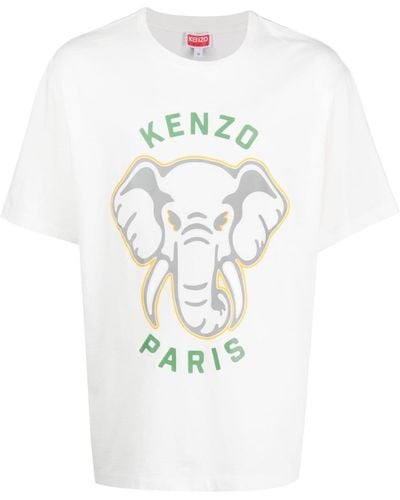 KENZO Oversized T-Shirt Éléphant "Varsity Jungle" - Weiß