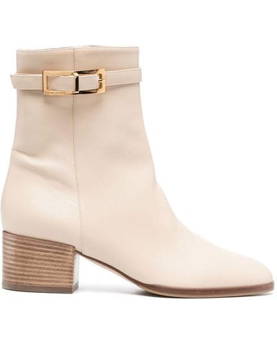 Sergio Rossi 60mm Buckle-detail Leather Boots - Natural