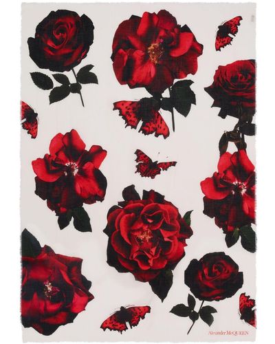 Alexander McQueen Écharpe Roses en cachemire - Rouge
