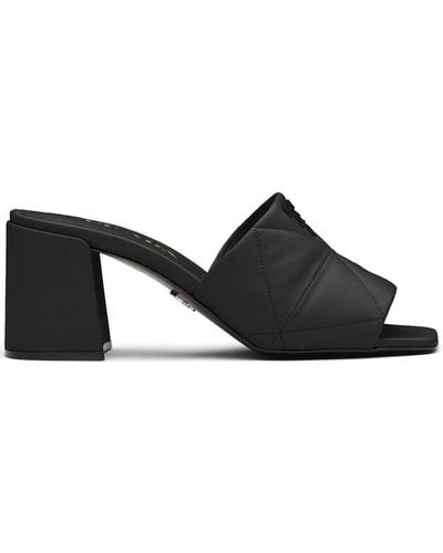 Prada Logo-lettering Quilted Sandals - Black