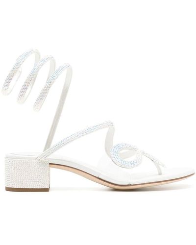 Rene Caovilla Snake Crystal Embellished Sandals - White