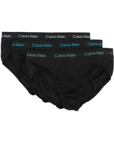 Calvin Klein Logo-waistband Briefs (pack Of Three) - Black