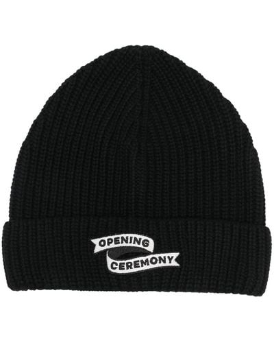 Opening Ceremony Flag Logo Knitted Beanie Hat - Black