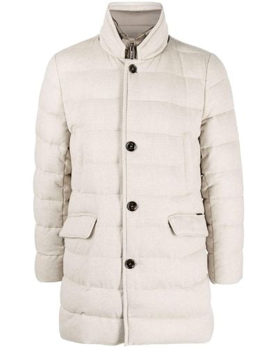 Moorer Quilted-finish Buttoned-up Coat - Natural