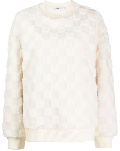 B+ AB Checkerboard-knit Fleece Sweater - White