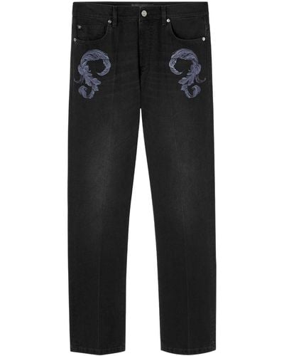 Versace Halbhohe Straight-Leg-Jeans mit Barocco-Stickerei - Schwarz