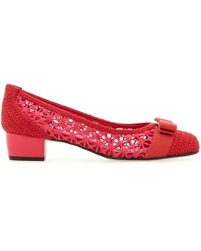 Ferragamo Vara Bow Woven Court Shoes - Red