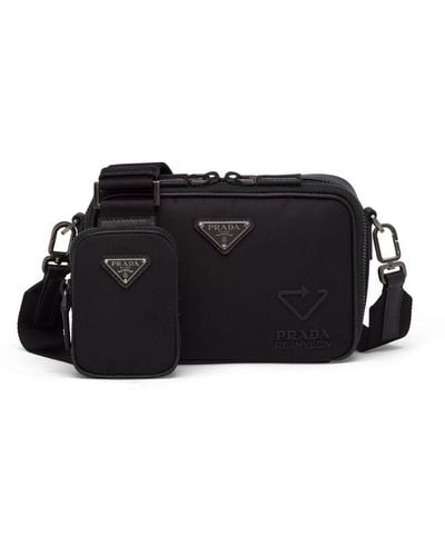 Prada Brique Re-nylon And Saffiano Leather Bag - Black
