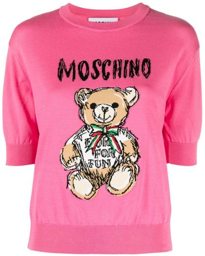 Moschino Teddy Bear-intarsia Cropped Jumper - Pink