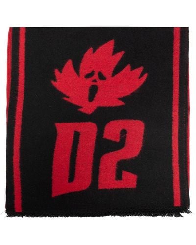 DSquared² D2 Logo Frayed Scarf - Red