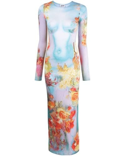 Jean Paul Gaultier The Blue Body Flower Trompe L'oeil Maxi Dress - White