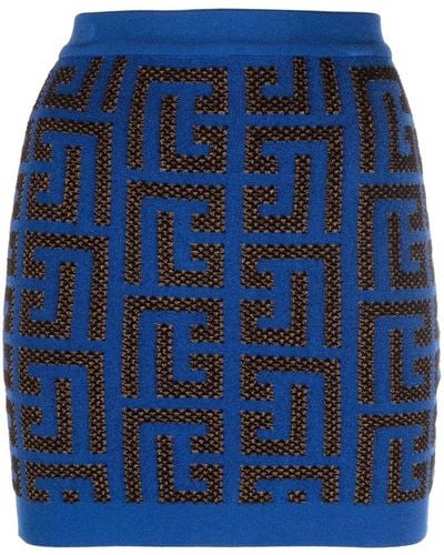 Balmain Minifalda con monograma - Azul