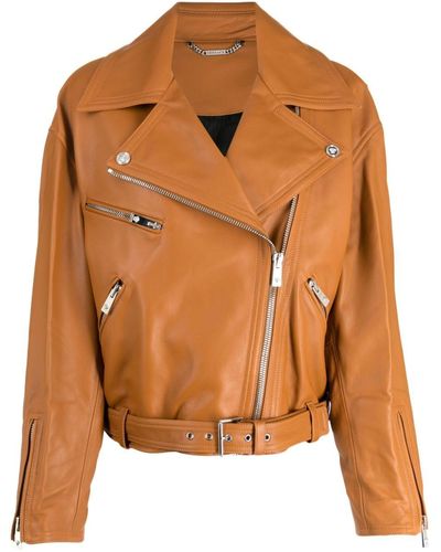 Versace Leather Biker Jacket - Brown