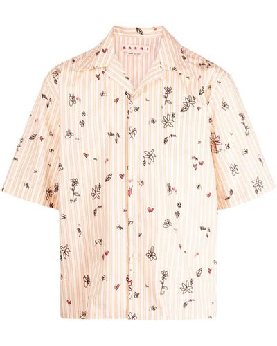 Marni Floral-print Cotton Shirt - Natural