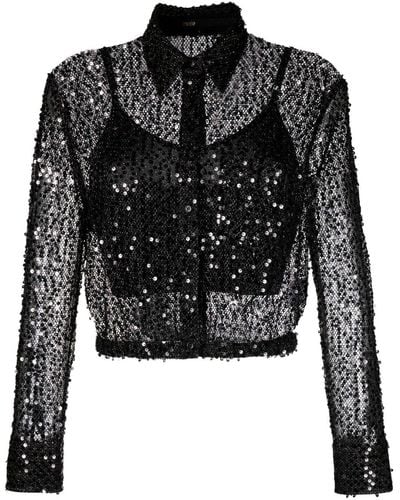 Maje Sequinned Cropped Shirt - Black