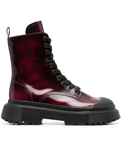 Hogan Lace-up Ankle Boots - Red