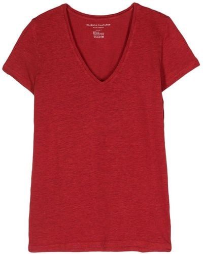 Majestic Filatures V-neck Linen-blend T-shirt - Red