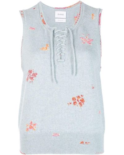 Barrie Embroidered Cashmere-cotton Sleeveless Top - Blue