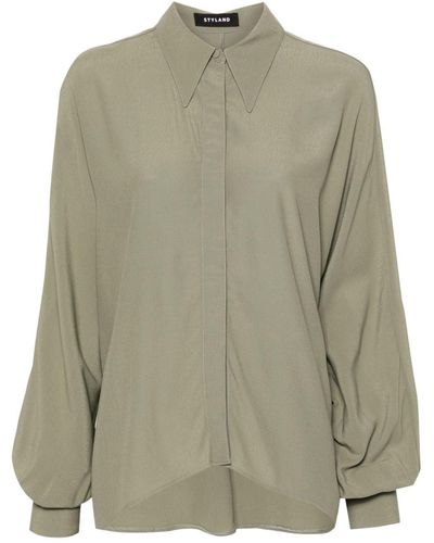 Styland Batwing-style Crepe Shirt - Green