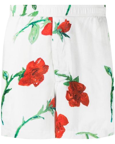 Endless Joy Elasticated-waistband Rose-print Shorts - White
