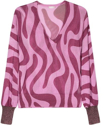 Liu Jo Abstract-pattern Lurex-detailing Sweater - Pink