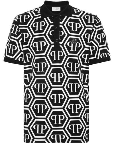 Philipp Plein Polo en coton à logo imprimé - Noir