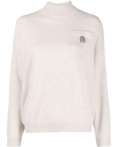 Brunello Cucinelli Pull en maille à poche poitrine - Rose